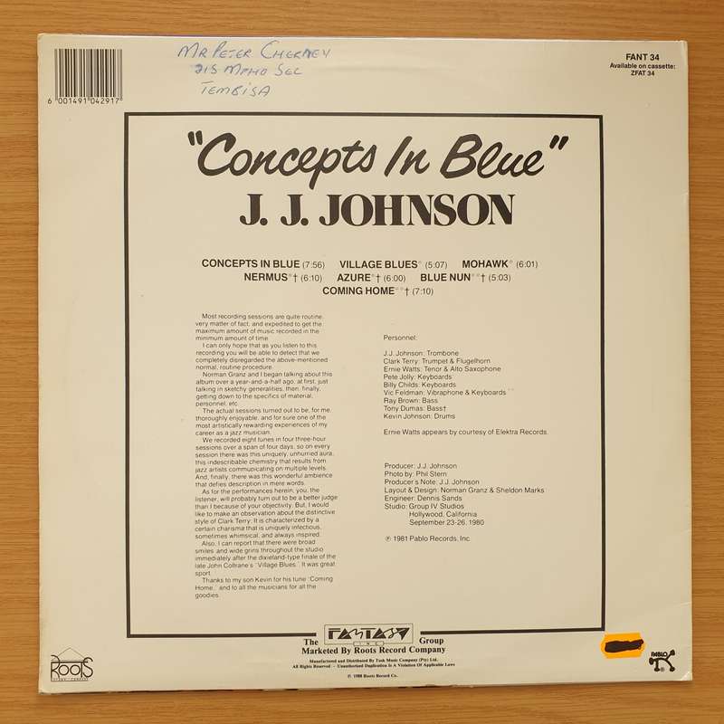 J.J. Johnson  Concepts In Blue - Vinyl LP Record - Very-Good+ Quality (VG+) (verygoodplus)