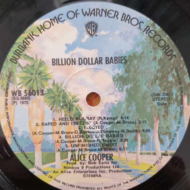 Alice Cooper  Billion Dollar Babies with Dollar $ Bill and Lyrics Inner  Vinyl LP Record - ...