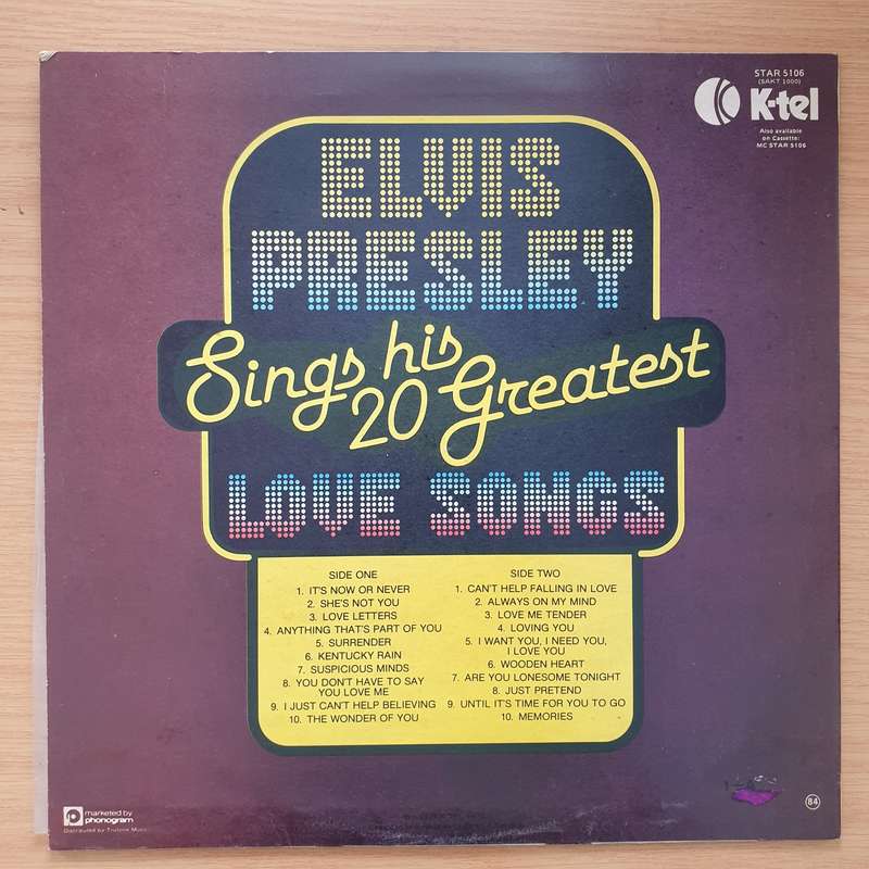 Elvis Presley - 20 Greatest Love Songs (Rhodesia Pressing) - Vinyl LP Record - Very-Good Quality ...