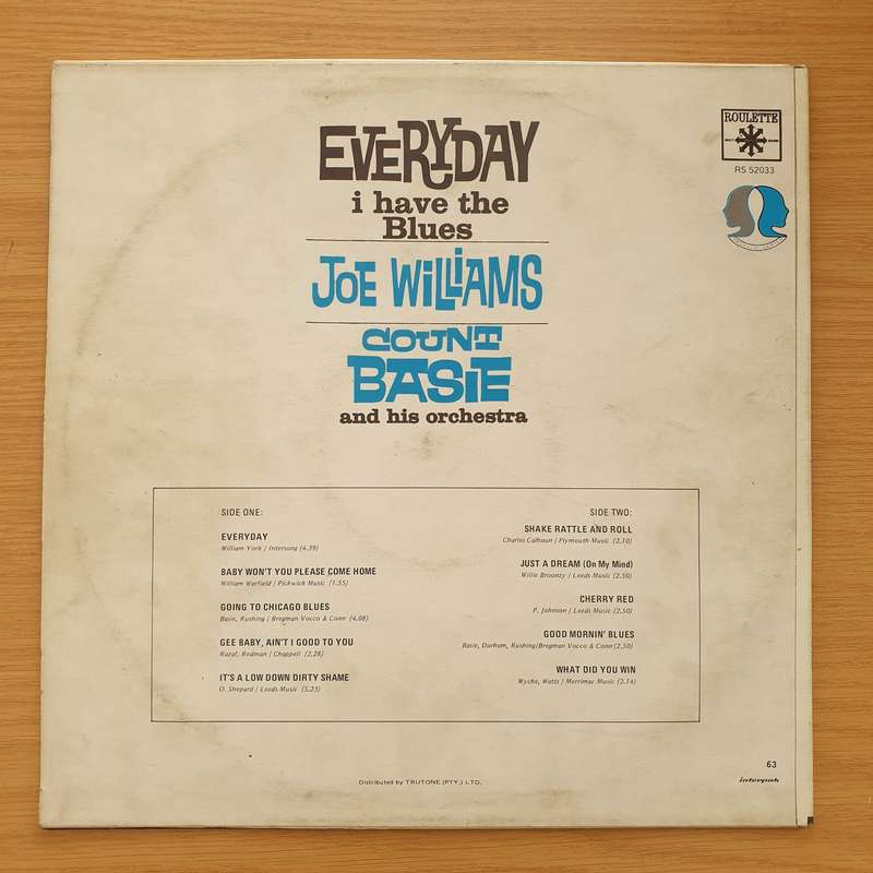 Joe Williams / Count Basie And His Orchestra  Everyday I Have The Blues - Vinyl LP Record - Ve...