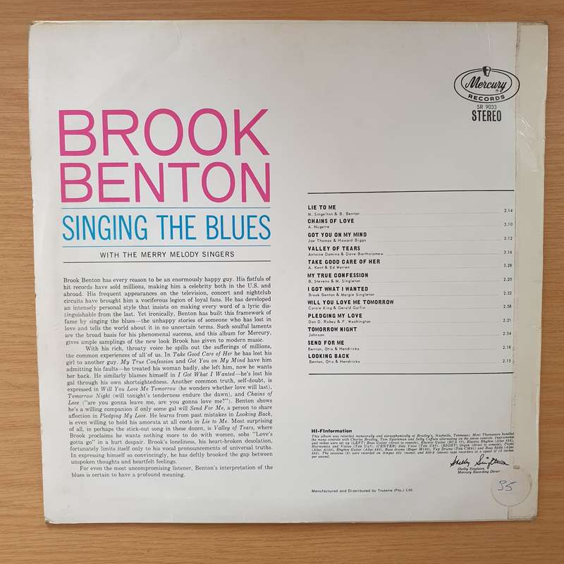 Brook Benton  Lie To Me - Brook Benton Singing The Blues - Vinyl LP Record - Very-Good Qual...