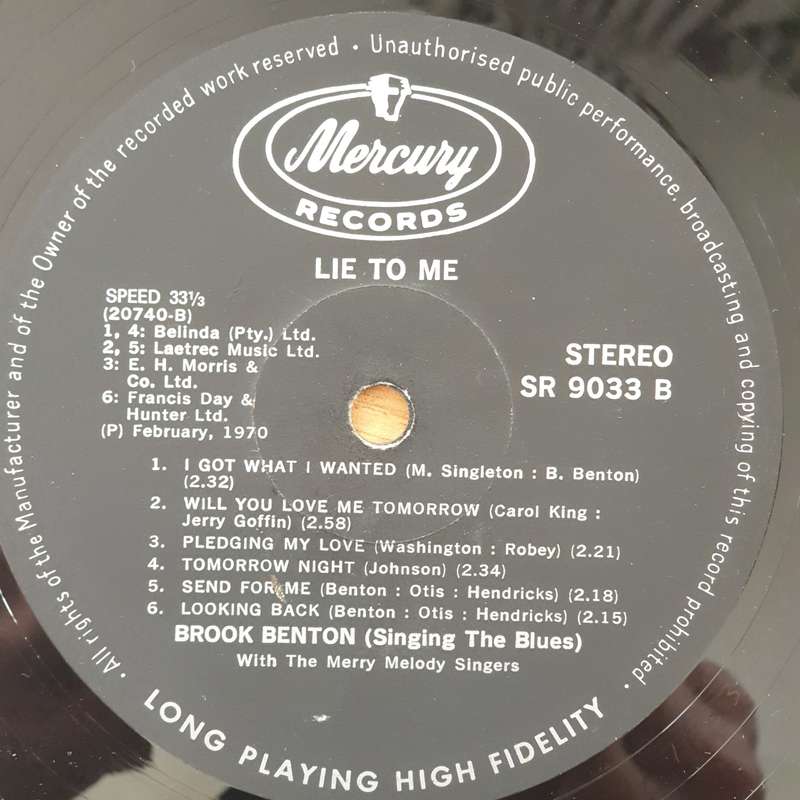 Brook Benton  Lie To Me - Brook Benton Singing The Blues - Vinyl LP Record - Very-Good Qual...