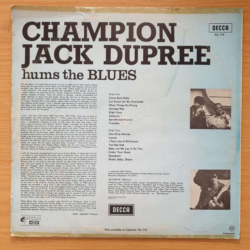 Champion Jack Dupree  Hums The Blues - Vinyl LP Record - Very-Good Quality (VG) (verry)