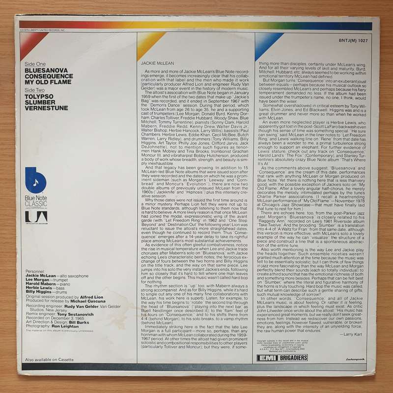 Jackie McLean  Consequence - Vinyl LP Record - Very-Good+ Quality (VG+) (verygoodplus)