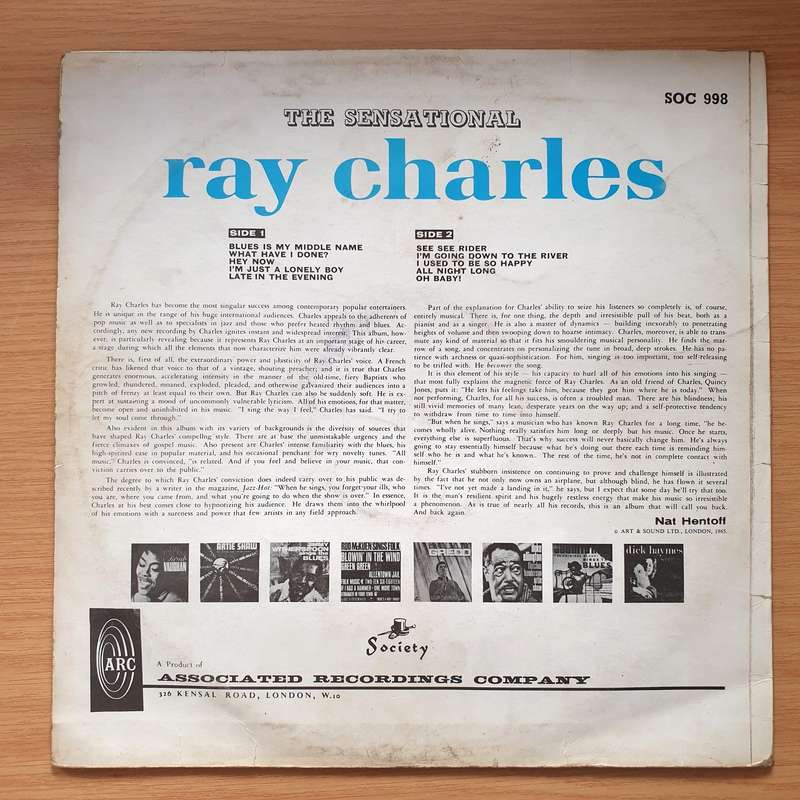 Ray Charles  The Sensational Ray Charles  Vinyl LP Record - Very-Good+ Quality (VG+) (veryg...