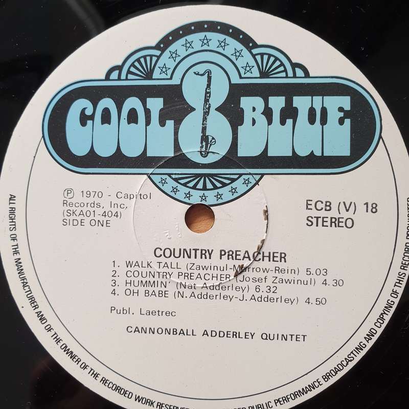 The Cannonball Adderley Quintet  Country Preacher -  Vinyl LP Record - Very-Good+ Quality (VG+)