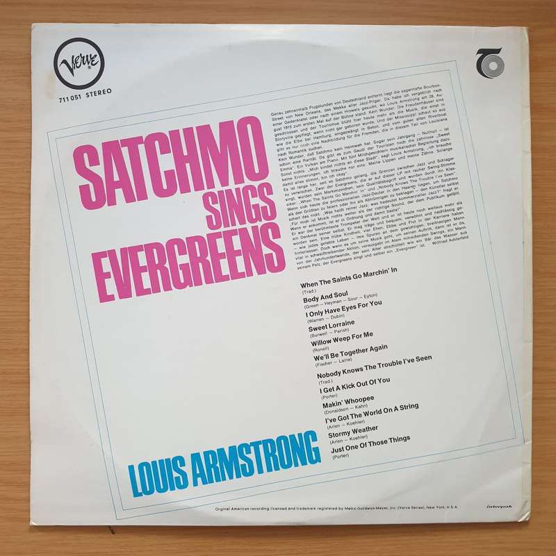 Louis Armstrong  Satchmo Sings Evergreens  Vinyl LP Record - Very-Good+ Quality (VG+)