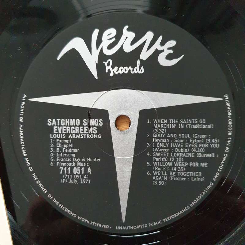 Louis Armstrong  Satchmo Sings Evergreens  Vinyl LP Record - Very-Good+ Quality (VG+)