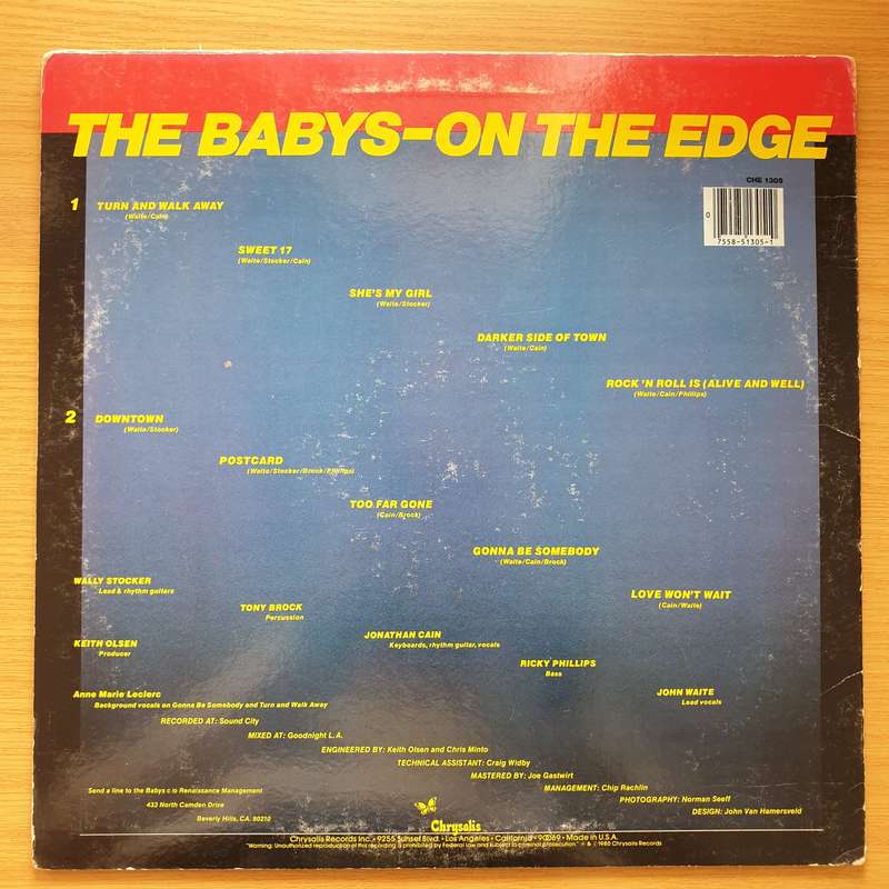 The Babys  On The Edge - Vinyl LP Record - Very-Good+ Quality (VG+)