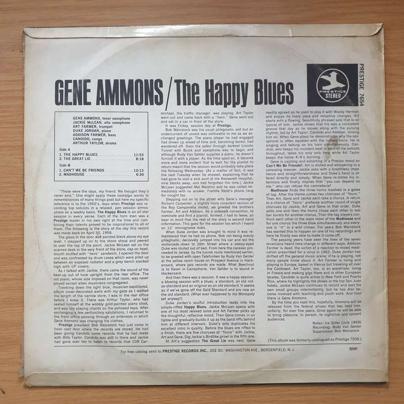 Gene Ammons  The Happy Blues - Vinyl LP Record - Very-Good+ Quality (VG+)