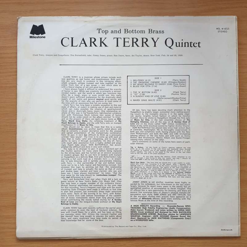 Clark Terry Quintet With Don Butterfield  Top And Bottom Brass  Vinyl LP Record - Very-Good...