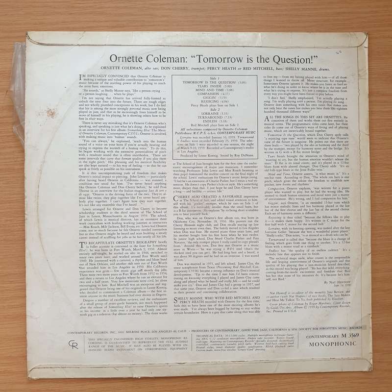 Ornette Coleman  Tomorrow Is The Question!  Vinyl LP Record - Very-Good+ Quality (VG+)