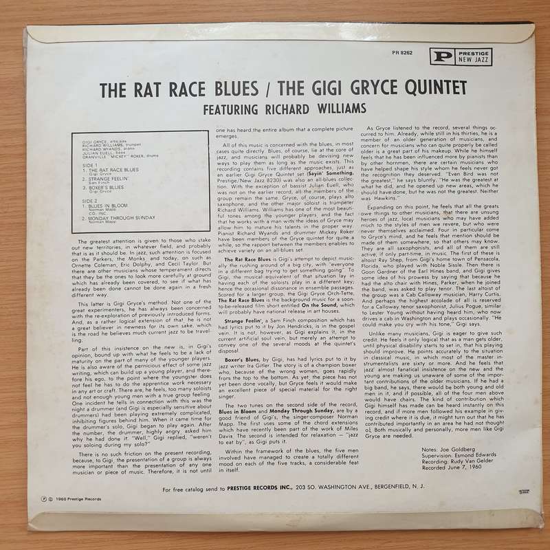 Gigi Gryce Featuring Richard Williams  The Rat Race Blues (8262) - Vinyl LP Record - Very-Good...