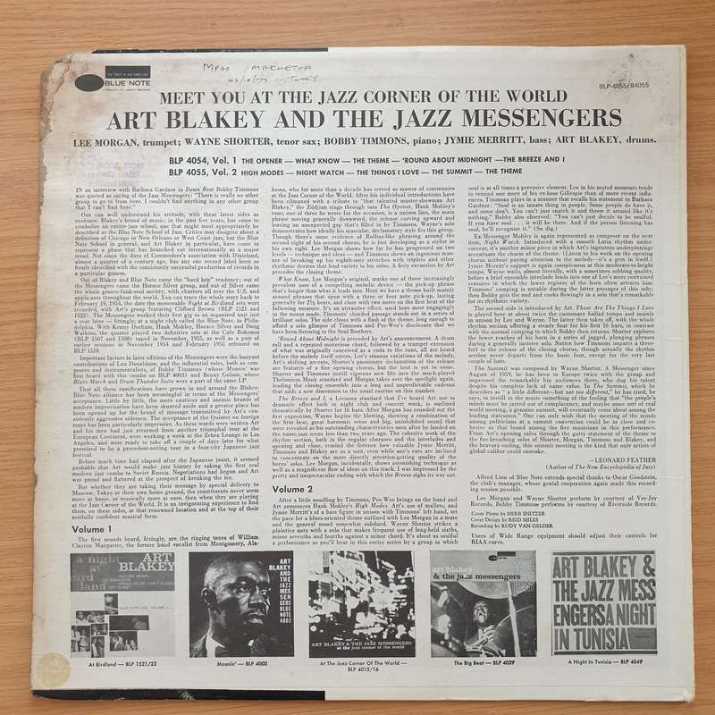 Art Blakey & The Jazz Messengers  Meet You At The Jazz Corner Of The World (Volume 2) - Vinyl ...
