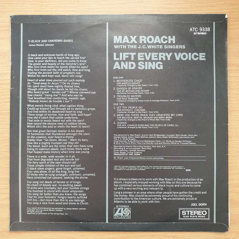 Max Roach With The J.C. White Singers  Lift Every Voice And Sing - Vinyl LP Record - Very-Good...