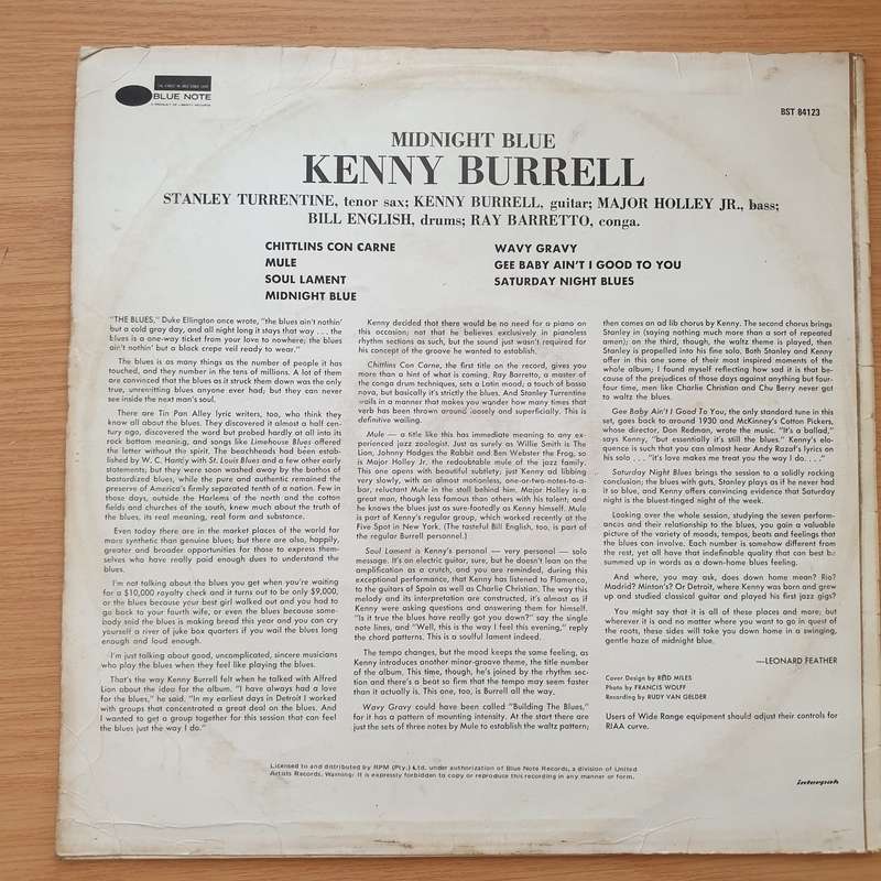 Kenny Burrell  Midnight Blue - Vinyl LP Record - Very-Good Quality (VG)  (verry)(verry)