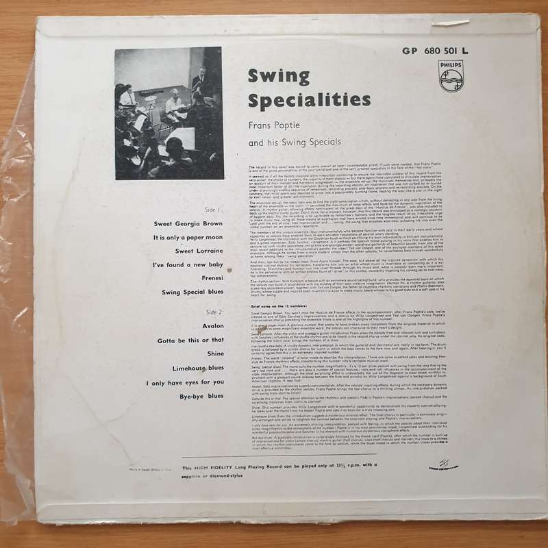 Frans Poptie  Swing Specialities - Vinyl LP Record - Very-Good Quality (VG)  (verry)