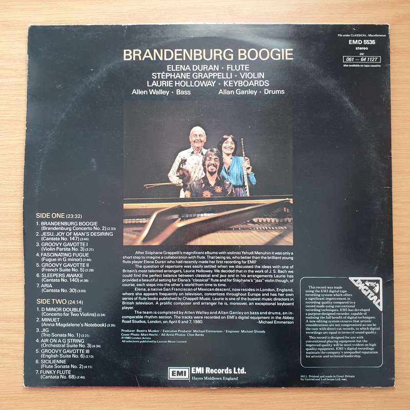 Brandenburg Boogie - Laurie Holloway, Stéphane Grappelli, Elena Duran  Vinyl LP Record - Very...