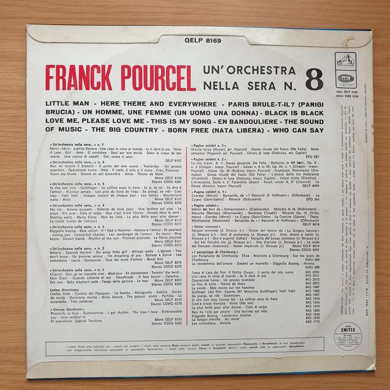 Franck Pourcel  Un'Orchestra Nella Sera N° 8  Vinyl LP Record - Very-Good+ Quality (VG+) (...