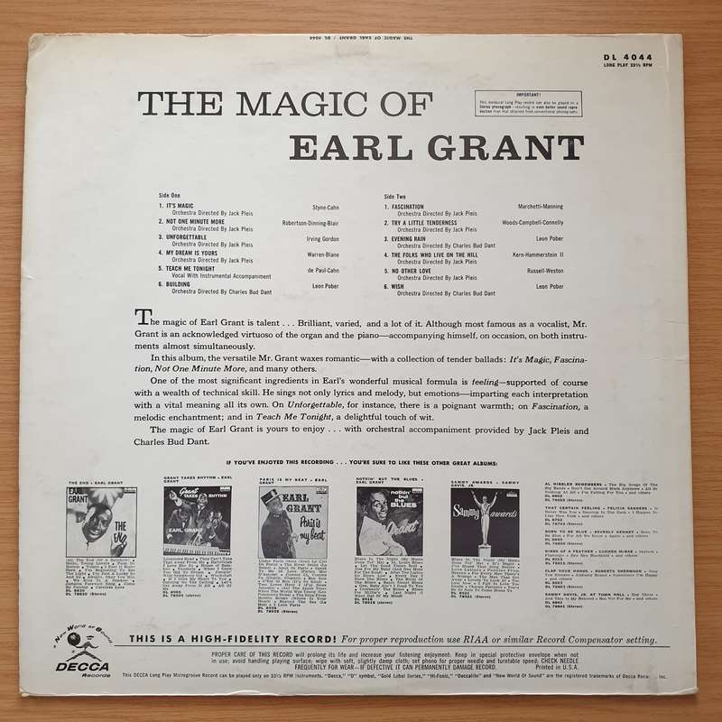 Earl Grant  The Magic Of Earl Grant - Vinyl LP Record - Very-Good+ Quality (VG+) (verygoodplus)