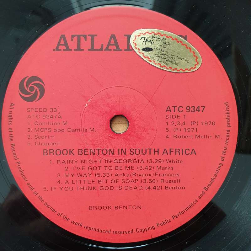 Brook Benton  In South Africa (Very Rare)  - Vinyl LP Record - Very-Good- Quality (VG-) (mi...