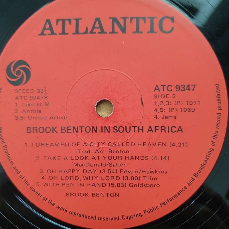 Brook Benton  In South Africa (Very Rare)  - Vinyl LP Record - Very-Good- Quality (VG-) (mi...