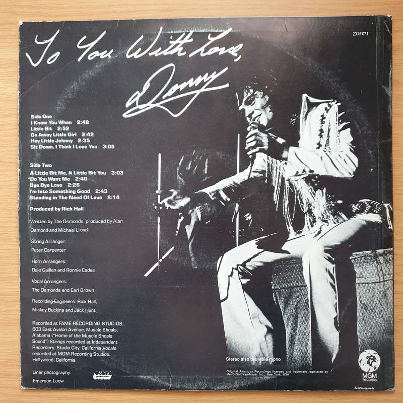 Donny Osmond  To You With Love, Donny  Vinyl LP Record - Very-Good+ Quality (VG+) (verygood...