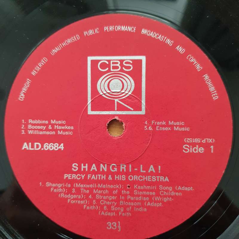 Percy Faith - Shangrila - Vinyl LP Record - Very-Good Quality (VG)  (verry)