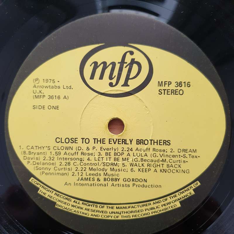 James and Bobby Gordon - Close to the Everley Brothers  Vinyl LP Record - Very-Good+ Quality (...