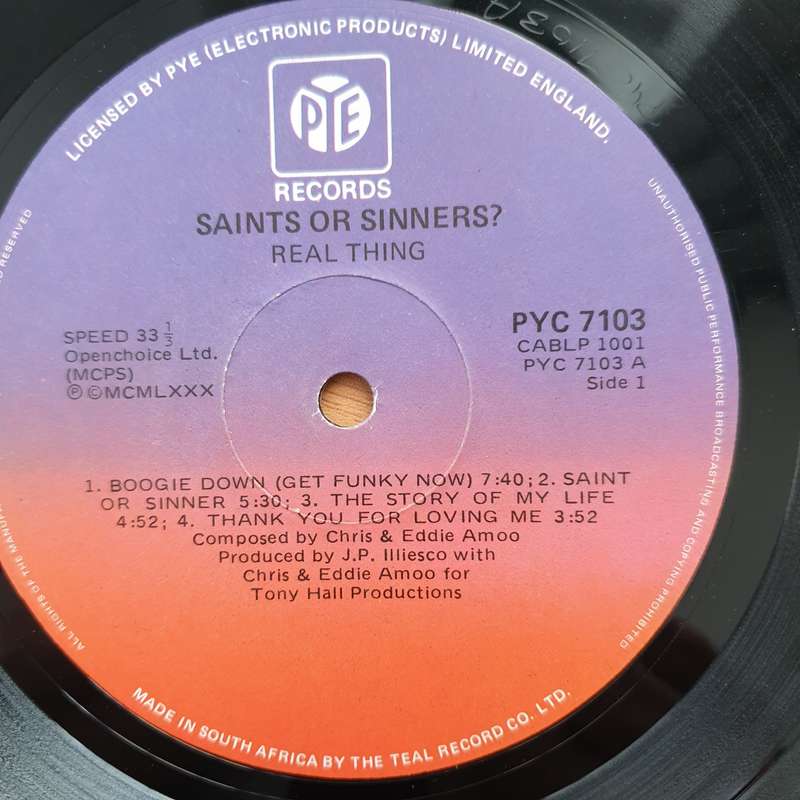 Real Thing  Saints Or Sinners - Vinyl LP Record - Very-Good- Quality (VG-) (minus)