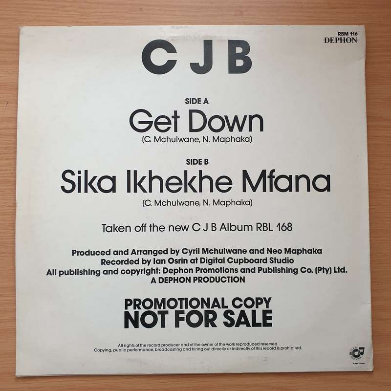 C.J.B.   Get Down / Sika Ikhekhe Mfana  Vinyl LP Record - Very-Good+ Quality (VG+) (very...