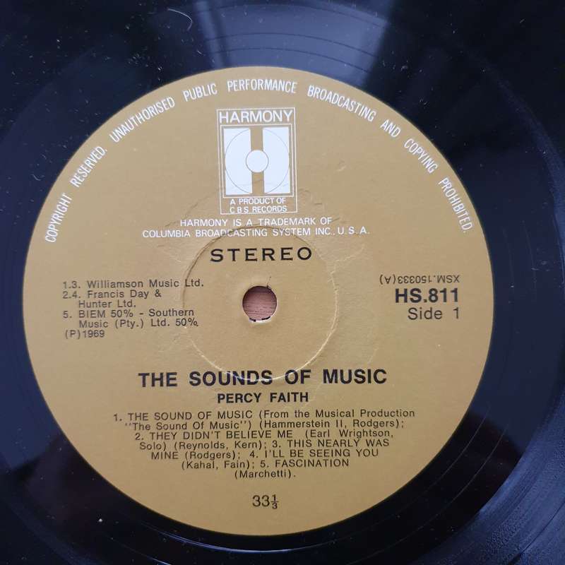 Percy Faith  The Sounds Of Music  Vinyl LP Record - Very-Good+ Quality (VG+) (verygoodplus)