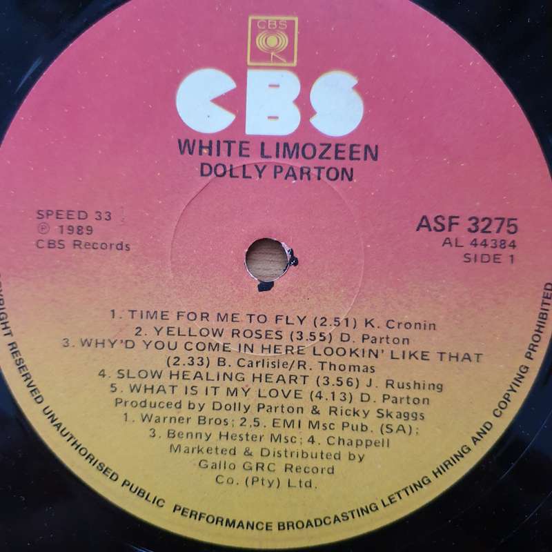 Dolly Parton  White Limozeen Vinyl LP Record - Very-Good+ Quality (VG+) (verygoodplus)