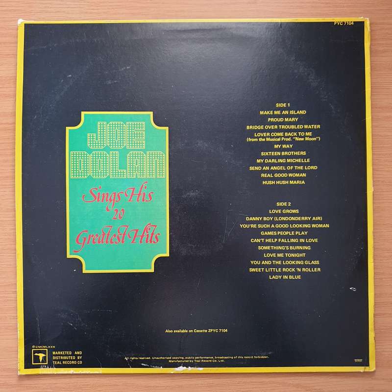 Joe Dolan  Joe Dolan Sings His 20 Greatest Hits - Autographed   Vinyl LP Record - Very-G...