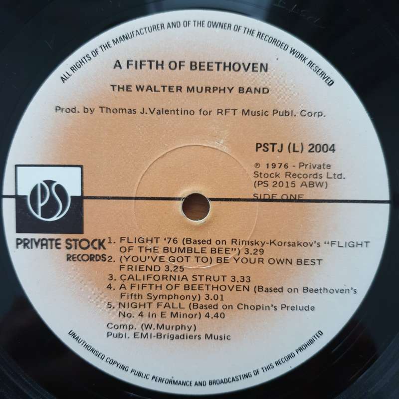 The Walter Murphy Band  A Fifth Of Beethoven  Vinyl LP Record - Very-Good+ Quality (VG+) (v...