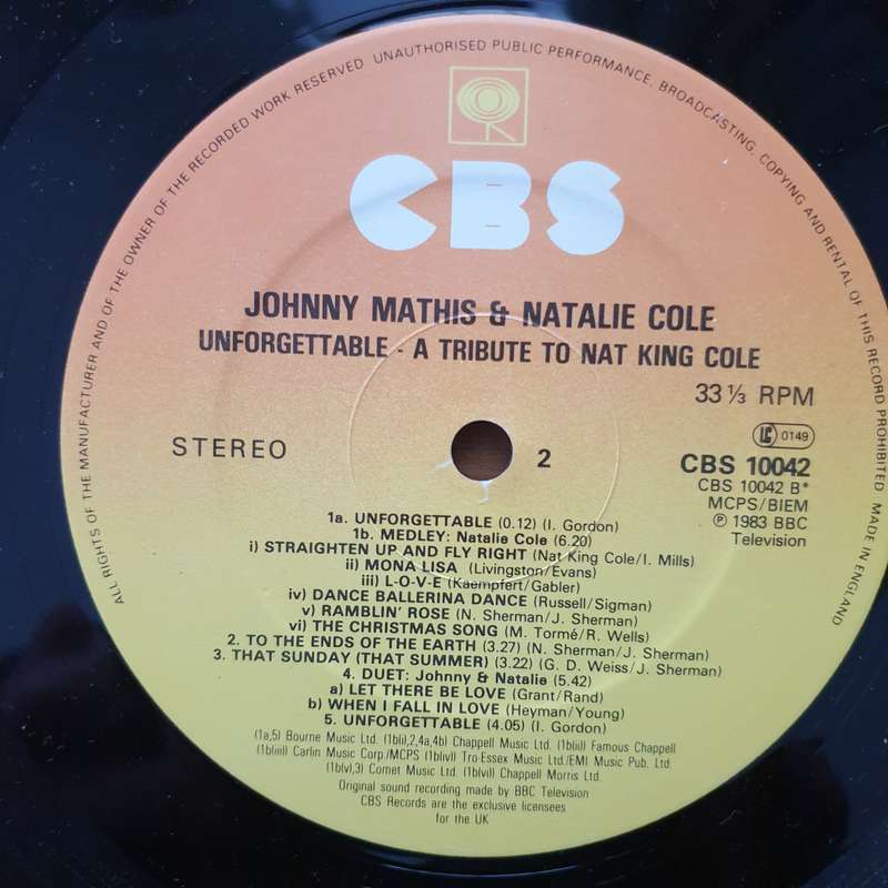 Johnny Mathis And Natalie Cole  Unforgettable: A Musical Tribute To Nat King Cole - Vinyl LP R...