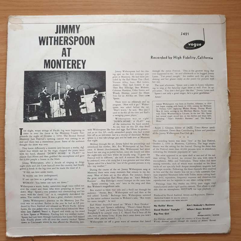 Jimmy Witherspoon  At The Monterey Jazz Festival - Vinyl LP Record - Good+ Quality (G+) (gplus)