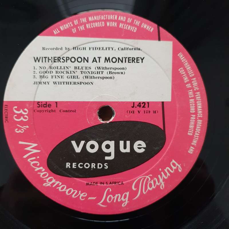 Jimmy Witherspoon  At The Monterey Jazz Festival - Vinyl LP Record - Good+ Quality (G+) (gplus)