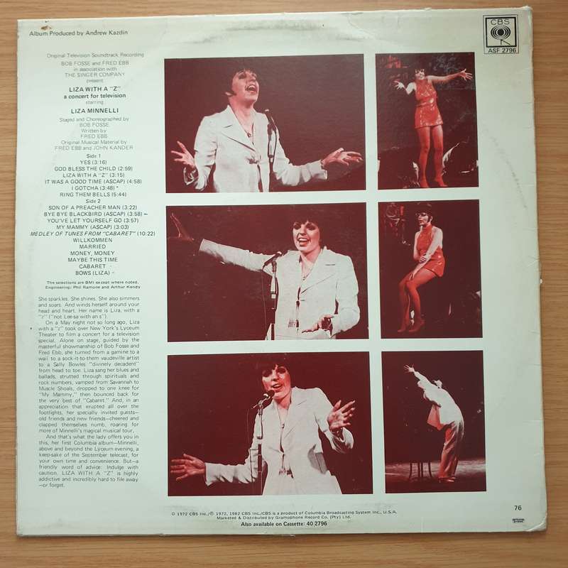 Liza Minnelli  Liza With A "Z"   - Vinyl LP Record - Very-Good+ Quality (VG+) (verygoodplus)