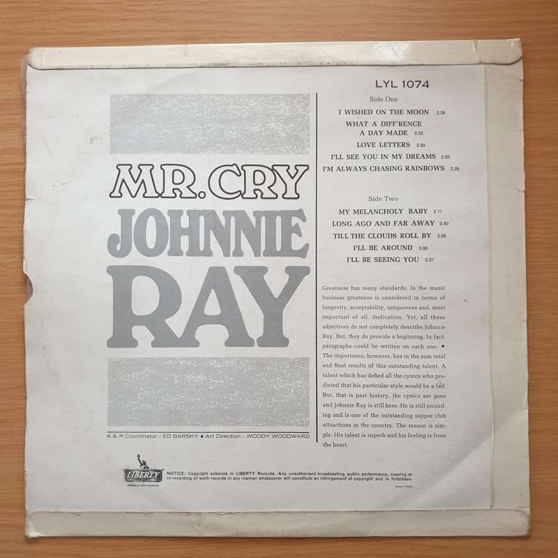 Johnnie Ray - Mr Cry - Vinyl LP Record - Very-Good Quality (VG)  (verry)