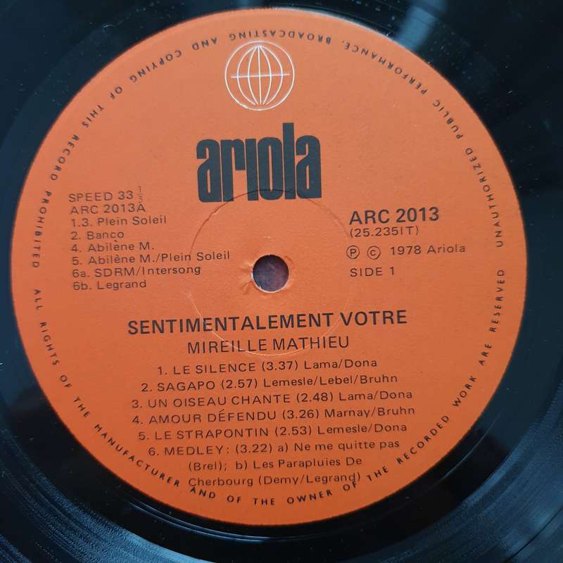 Mireille Mathieu  Sentimentalement Votre - Vinyl LP Record - Very-Good+ Quality (VG+) (verygoo...