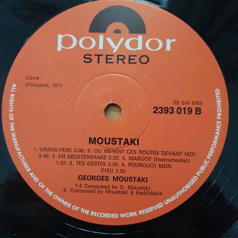 Moustaki  Georges Moustaki - Vinyl LP Record - Very-Good+ Quality (VG+) (verygoodplus)