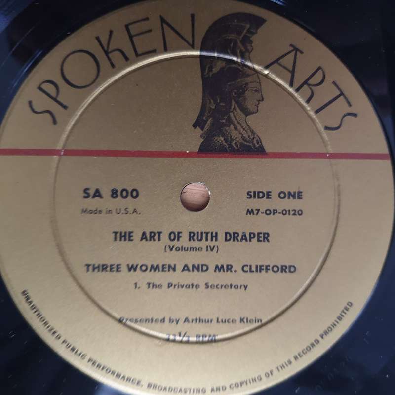Ruth Draper  The Art Of Ruth Draper Vol. IV (Three Women And Mr. Clifford) - Vinyl LP Record -...