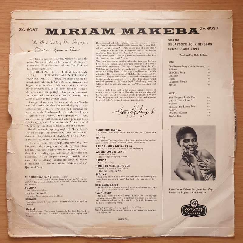 Miriam Makeba  Miriam Makeba - Vinyl LP Record - Very-Good- Quality (VG-) (minus)