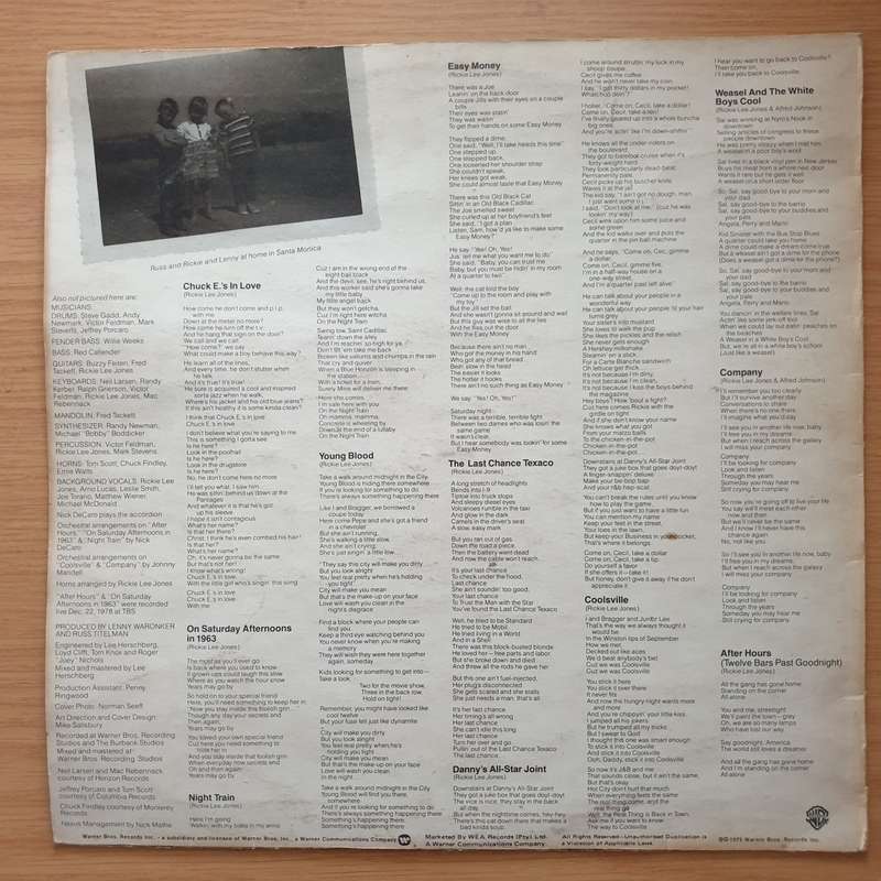 Rickie Lee Jones  Rickie Lee Jones - (Rhodesia) - Vinyl LP Record - Very-Good+ Quality (VG+) (...