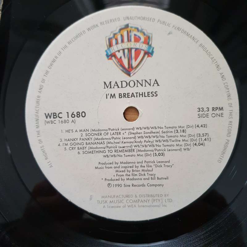 Madonna  I'm Breathless (Music From And Inspired By The Film Dick Tracy) - Vinyl LP Record ...