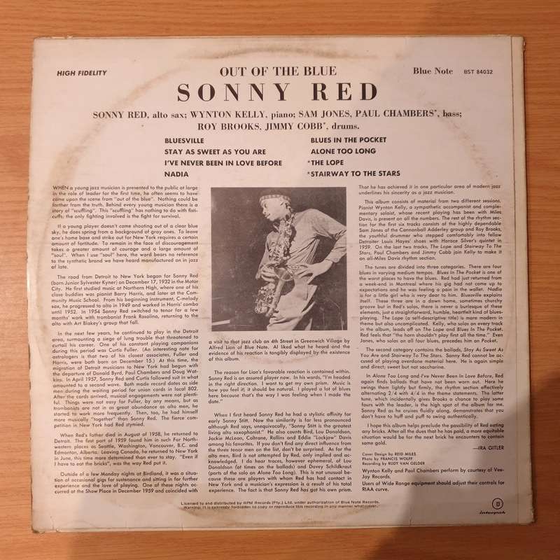 Sonny Red  Out Of The Blue - Vinyl LP Record - Very-Good+ Quality (VG+) (verygoodplus)