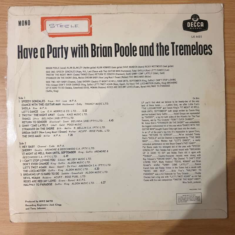 Brian Poole & The Tremeloes  Have Party With - Vinyl LP Record - Vinyl LP Record - Very-Good Q...