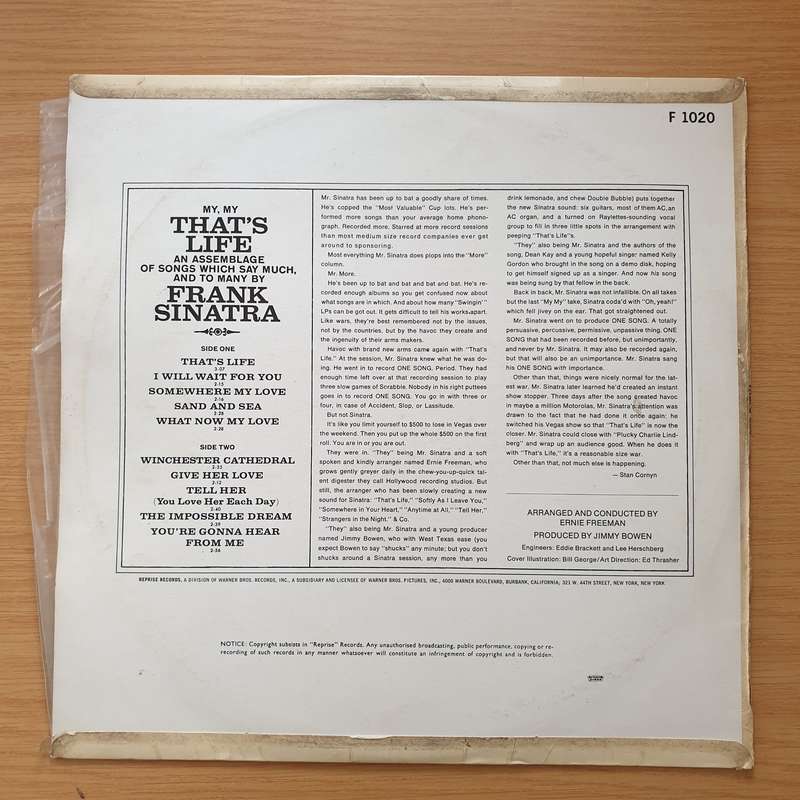 Frank Sinatra  That's Life - Vinyl LP Record - Vinyl LP Record - Very-Good Quality (VG)  (verry)