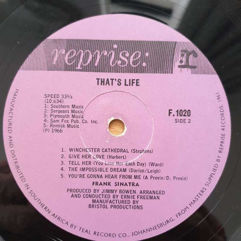 Frank Sinatra  That's Life - Vinyl LP Record - Vinyl LP Record - Very-Good Quality (VG)  (verry)